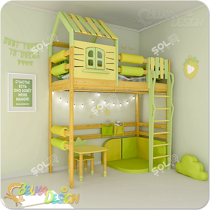 Country Attic Bed House 3D model image 2