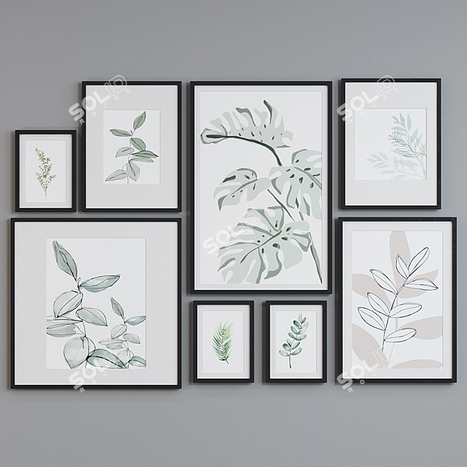 Leafy Bliss: 8-Piece Picture Frame Set 3D model image 5