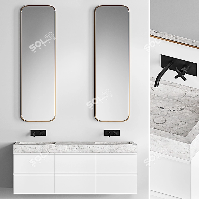 Modern Stone Bathroom Set: Sink, Vanity, Mirror 3D model image 1