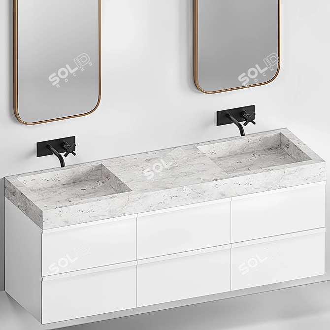 Modern Stone Bathroom Set: Sink, Vanity, Mirror 3D model image 2