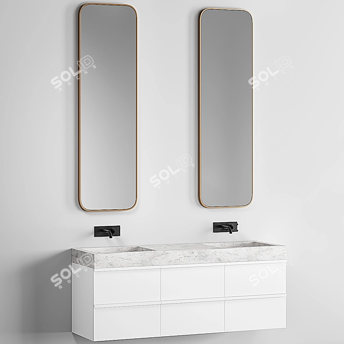 Modern Stone Bathroom Set: Sink, Vanity, Mirror 3D model image 3