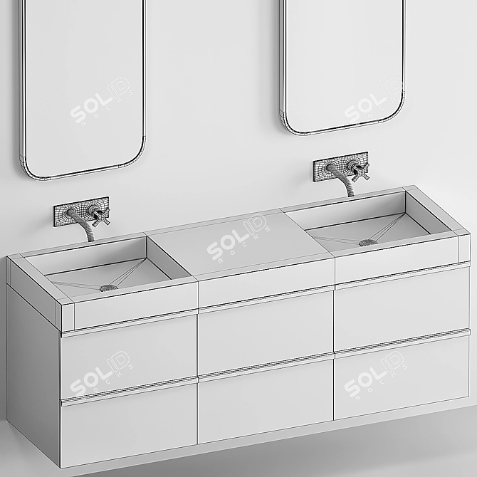 Modern Stone Bathroom Set: Sink, Vanity, Mirror 3D model image 4