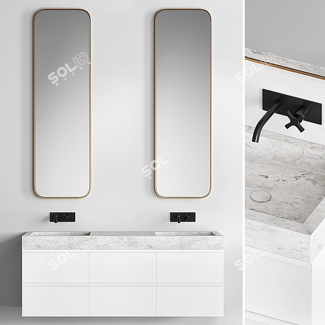 Modern Stone Bathroom Set: Sink, Vanity, Mirror 3D model image 5
