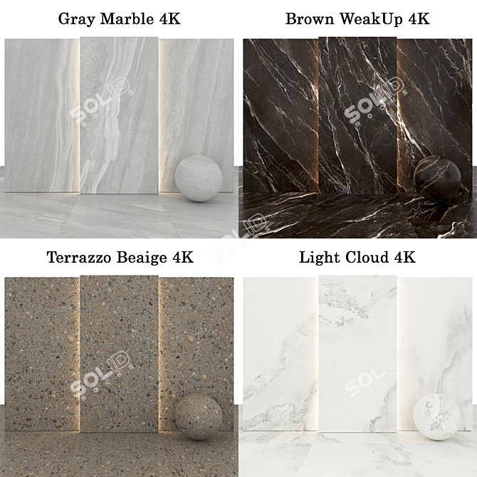 Marble 35 Collection: Gray, Brown, Beige Stone Textures 3D model image 2