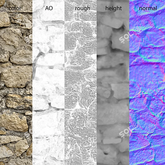 Vintage Metal Stone Wall Texture Kit 3D model image 2