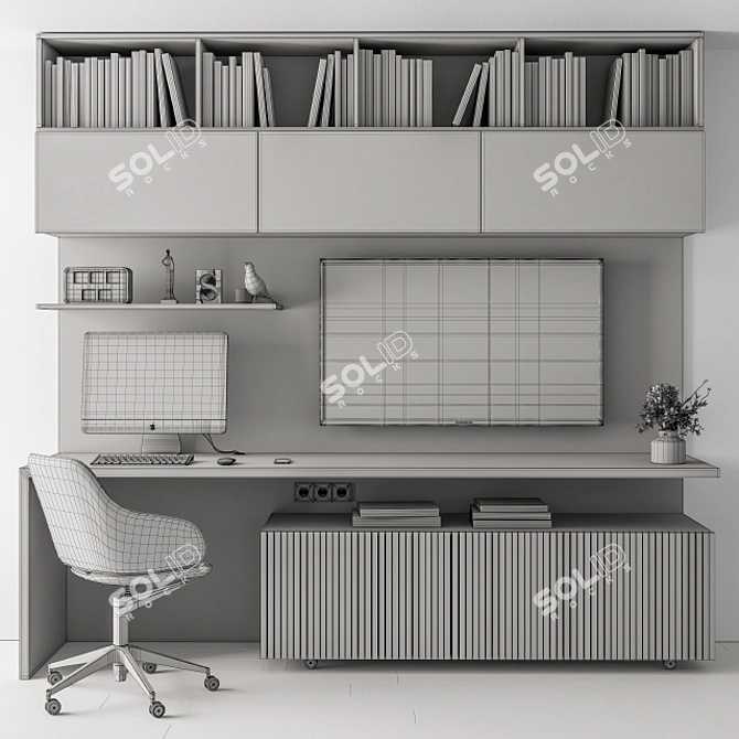 Sleek Office Wardrobe and Desk 3D model image 3