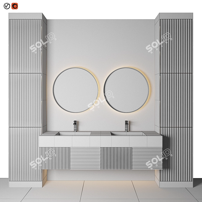 Elegant Black Marble Bathroom 3D model image 2