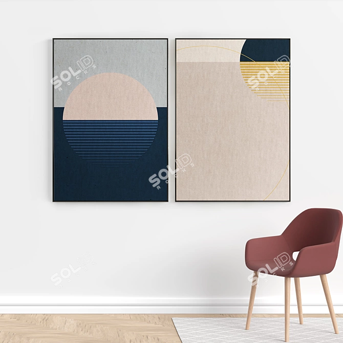 Elegant Frames Collection: Set of 2 Paintings, 5 Materials, 100 x 70 cm 3D model image 3