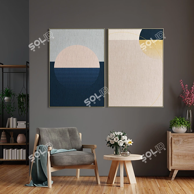 Elegant Frames Collection: Set of 2 Paintings, 5 Materials, 100 x 70 cm 3D model image 4