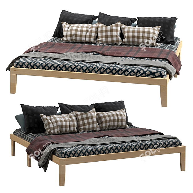 Harlow Solid Wood Bed: Classic Elegance for Your Bedroom 3D model image 3