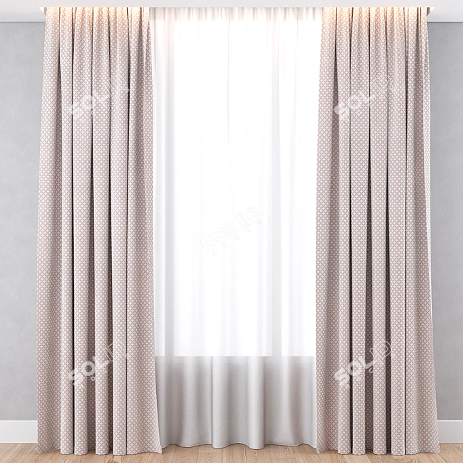 Modern Velvet Curtains with Pattern 3D model image 1