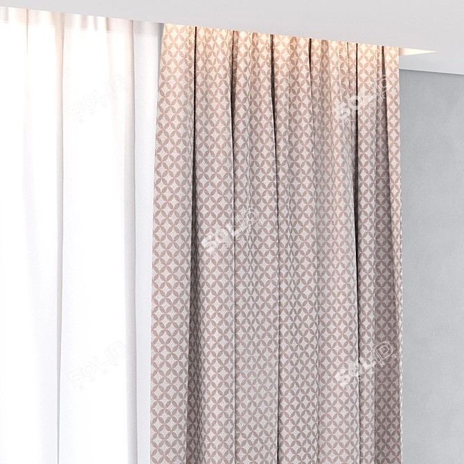 Modern Velvet Curtains with Pattern 3D model image 3