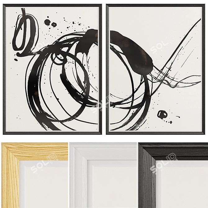 Abstract Print Set: Modern Art Prints in Multiple Frames 3D model image 1