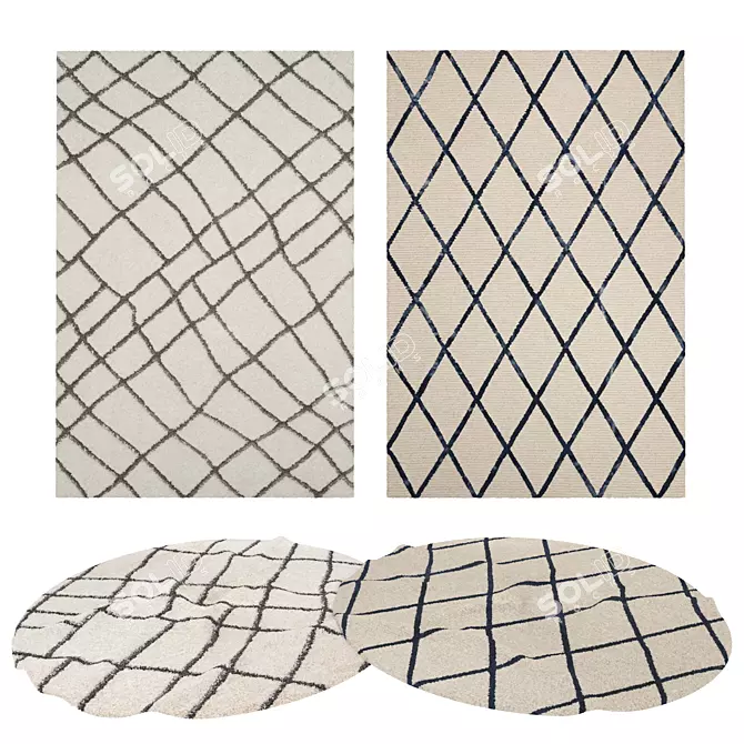 Versatile Set of 8 Modern Rugs 3D model image 1