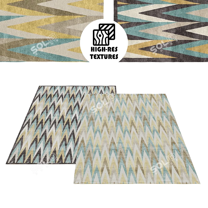 Vibrant Geometric Rug Set 3D model image 1