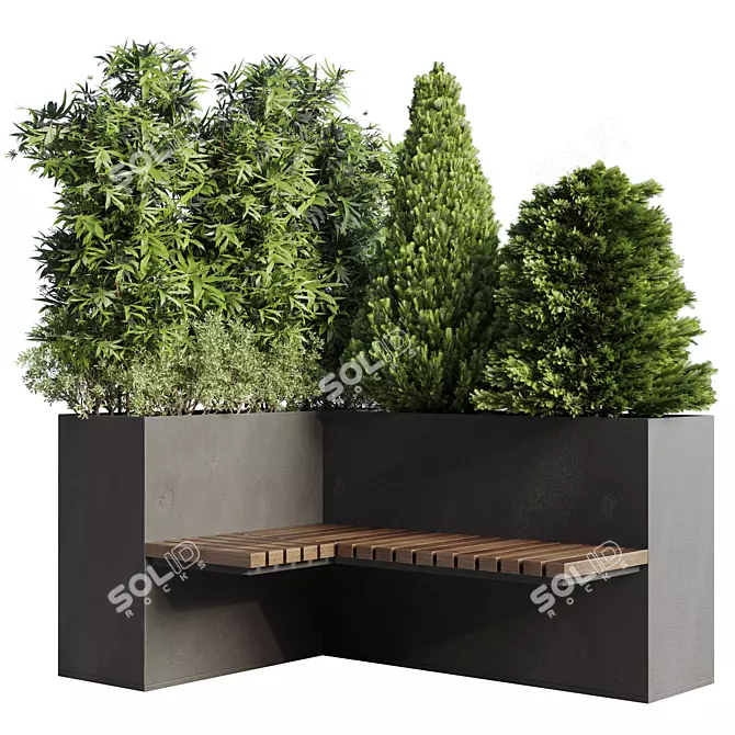 Urban Oasis: Green Benches & Tree Collection 3D model image 1