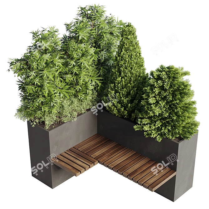 Urban Oasis: Green Benches & Tree Collection 3D model image 2