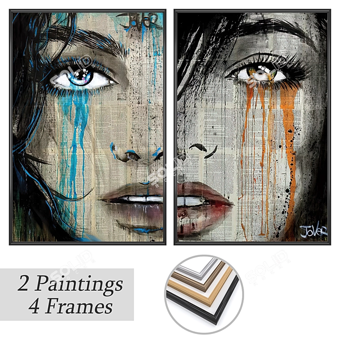 Elegant Wall Set: 2 Paintings with 4 Frame Options 3D model image 1