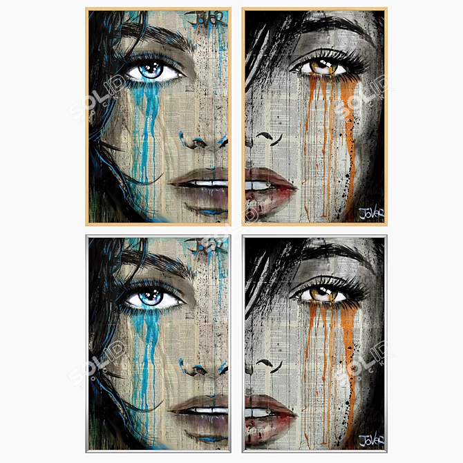 Elegant Wall Set: 2 Paintings with 4 Frame Options 3D model image 3
