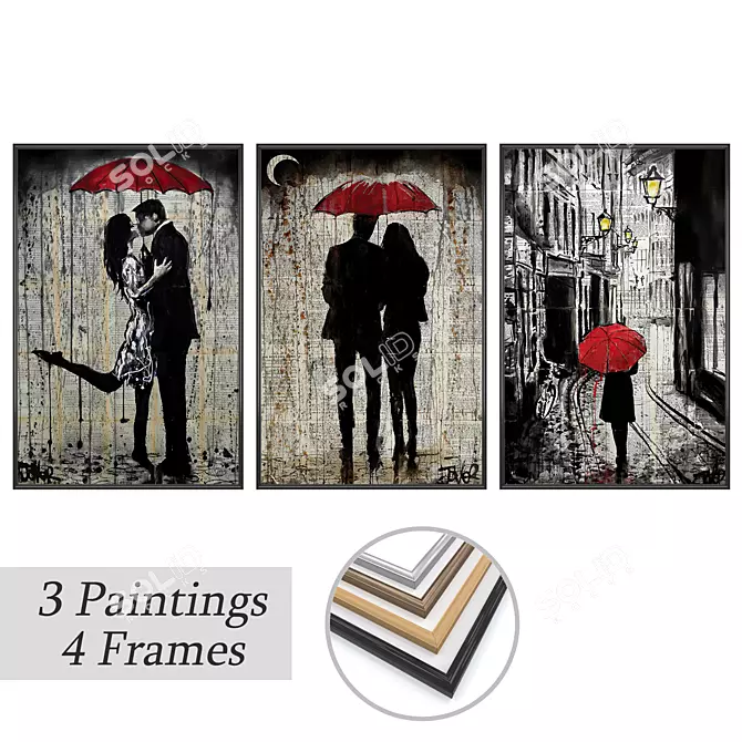 Elegant Wall Paintings Set with Multiple Frame Options 3D model image 1