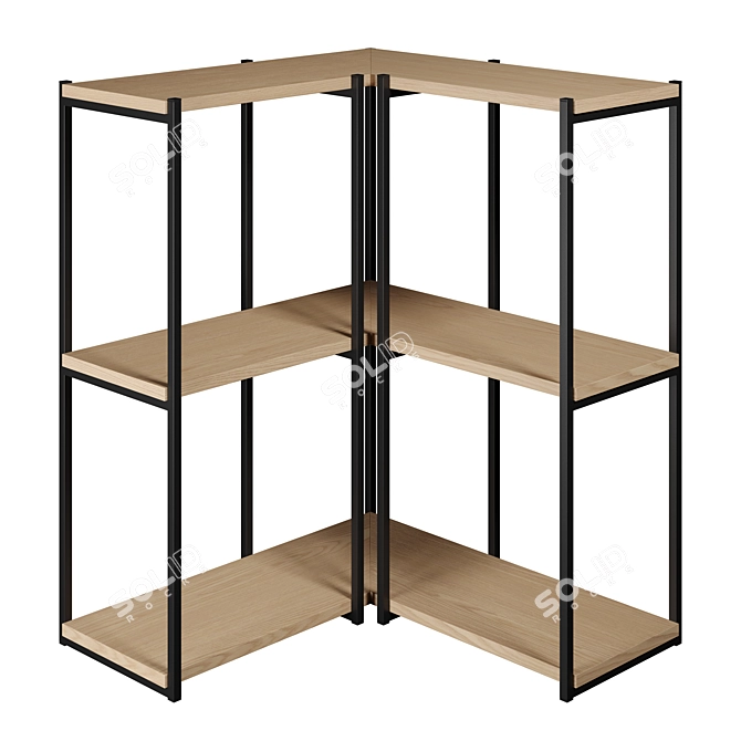 Elegant Oak and Metal Corner Shelf 3D model image 1