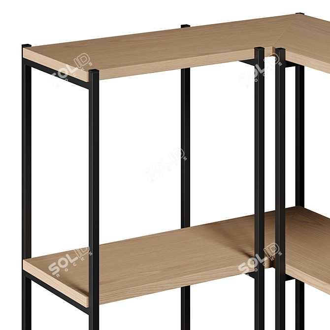 Elegant Oak and Metal Corner Shelf 3D model image 2