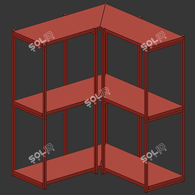 Elegant Oak and Metal Corner Shelf 3D model image 3