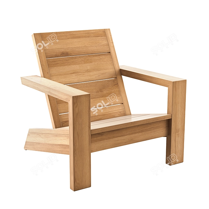 Premium Teak Outdoor Deck Chair 3D model image 2