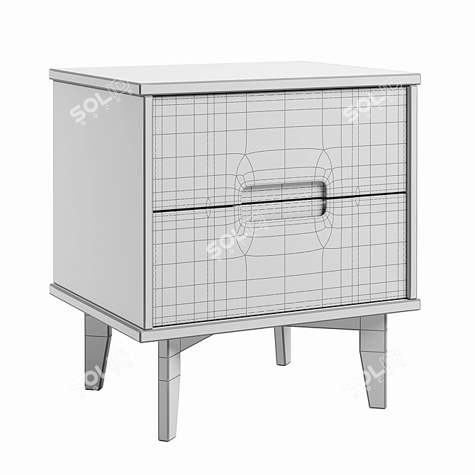 Modern Solid Wood Nightstand with 2 Drawers 3D model image 3