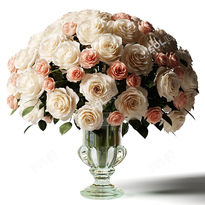 Classic Glass Vase Bouquet 3D model image 1