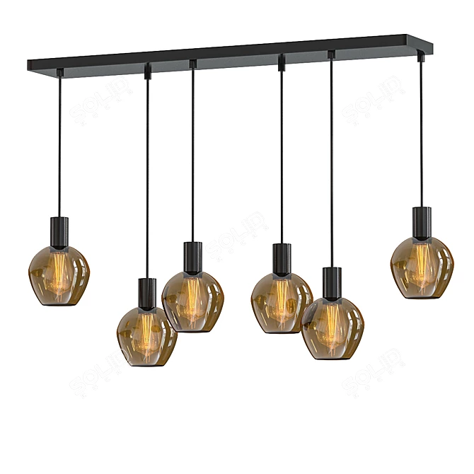 Sleek Matte Black 6-Light Pendant 3D model image 1