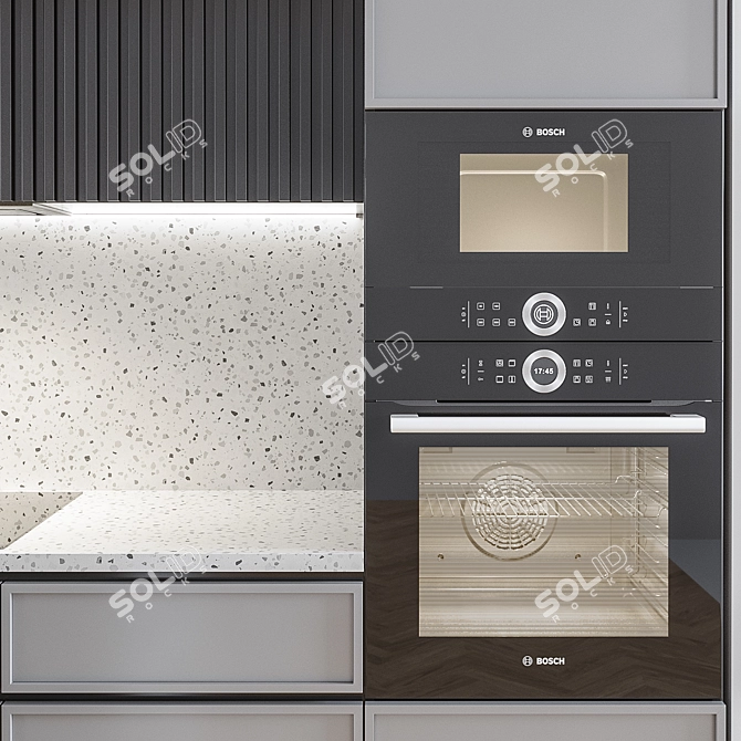 Sleek Terazzo Gray Kitchen 3D model image 4