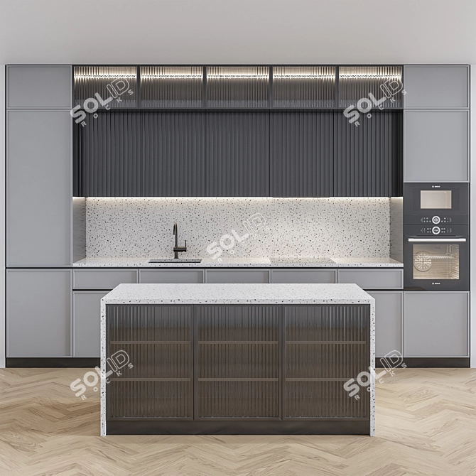 Sleek Terazzo Gray Kitchen 3D model image 16