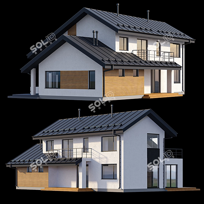 Modern Two-Storey Cottage with Click Seam Roof 3D model image 2