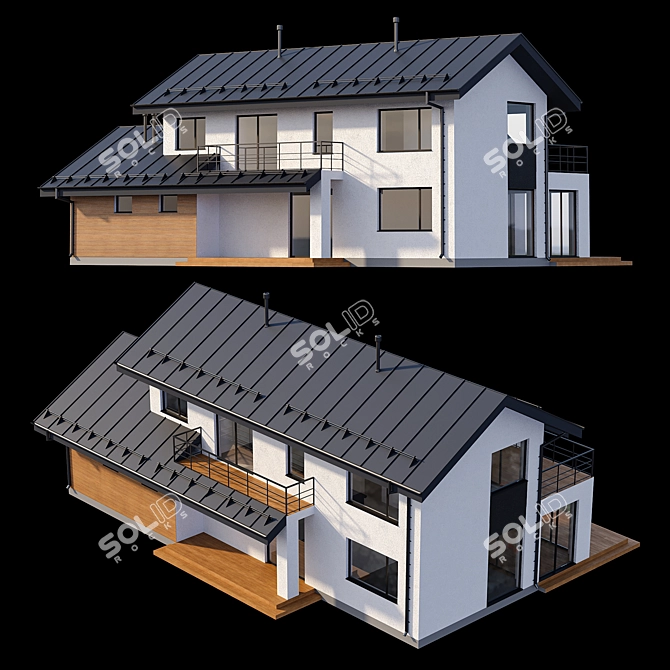 Modern Two-Storey Cottage with Click Seam Roof 3D model image 3