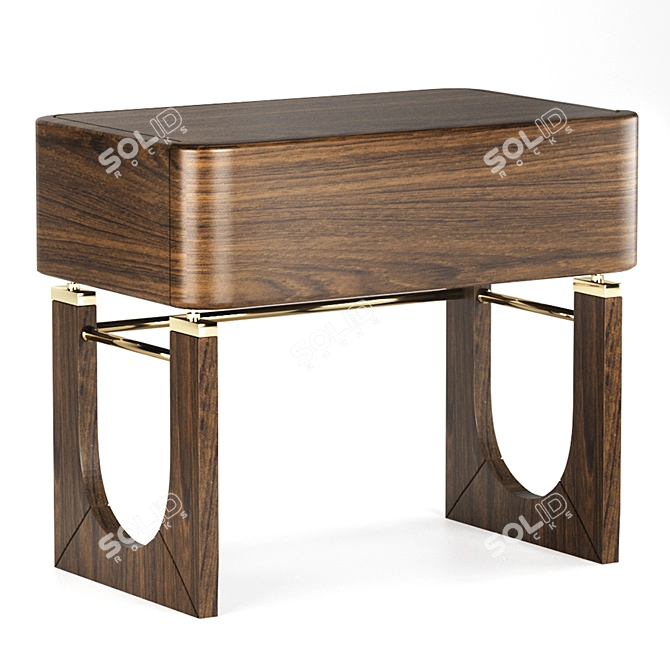 Sleek Wood & Brass Nightstand 3D model image 1