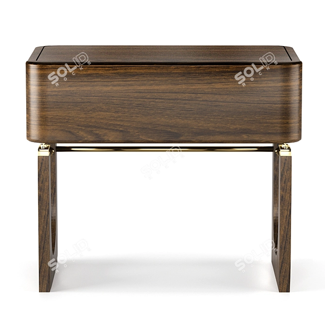 Sleek Wood & Brass Nightstand 3D model image 3