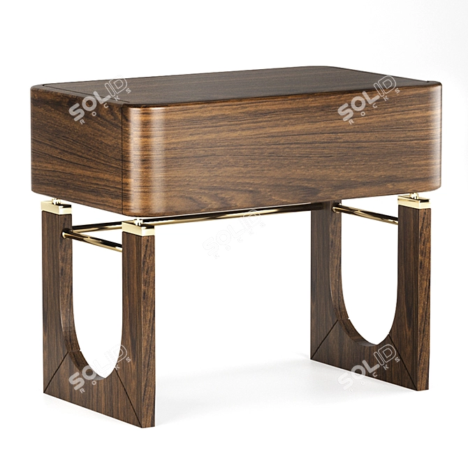 Sleek Wood & Brass Nightstand 3D model image 5