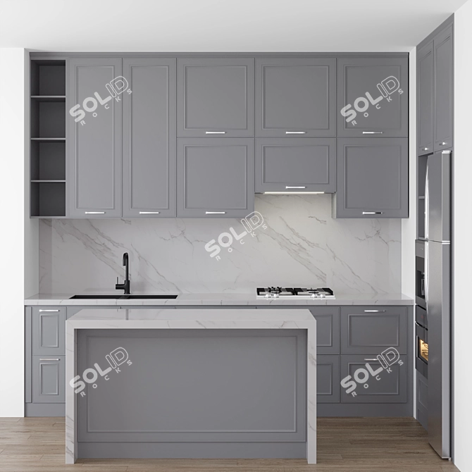 Modern Kitchen Set with Miele and Kaiser Appliances 3D model image 1