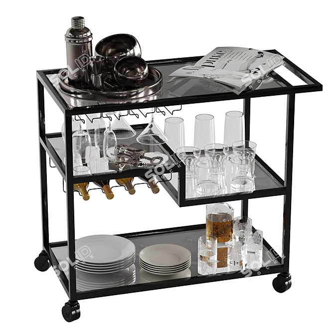 Sleek Drink Bar Cart Set 3D model image 5