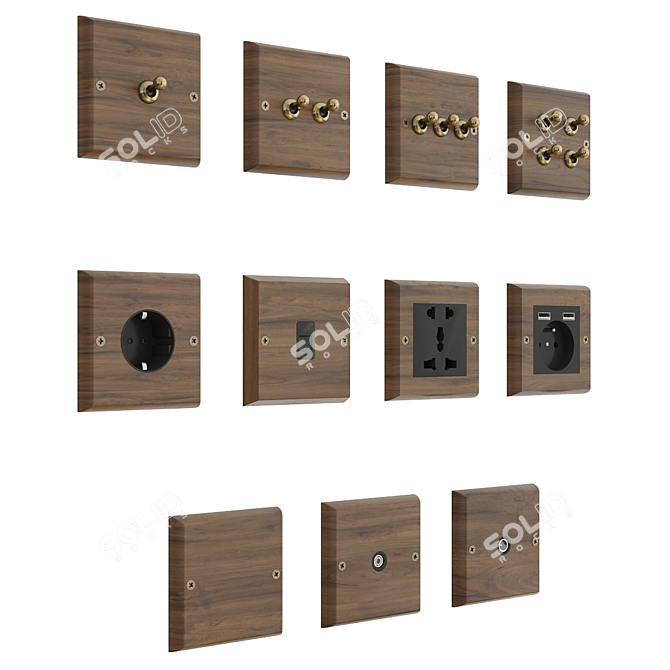 Retro-style Socket and Switch Set 3D model image 1