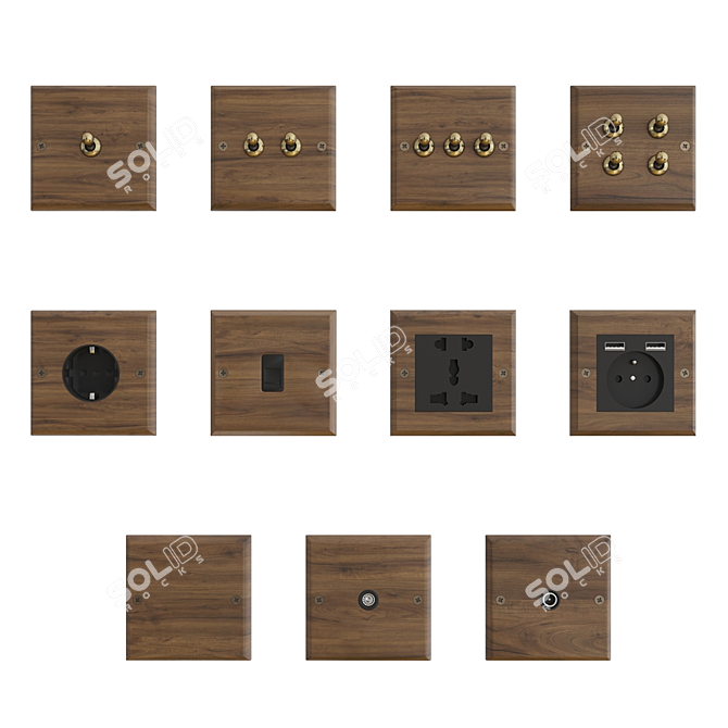 Retro-style Socket and Switch Set 3D model image 2