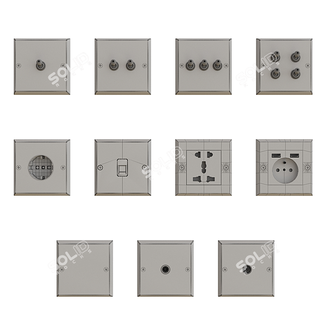 Retro-style Socket and Switch Set 3D model image 6