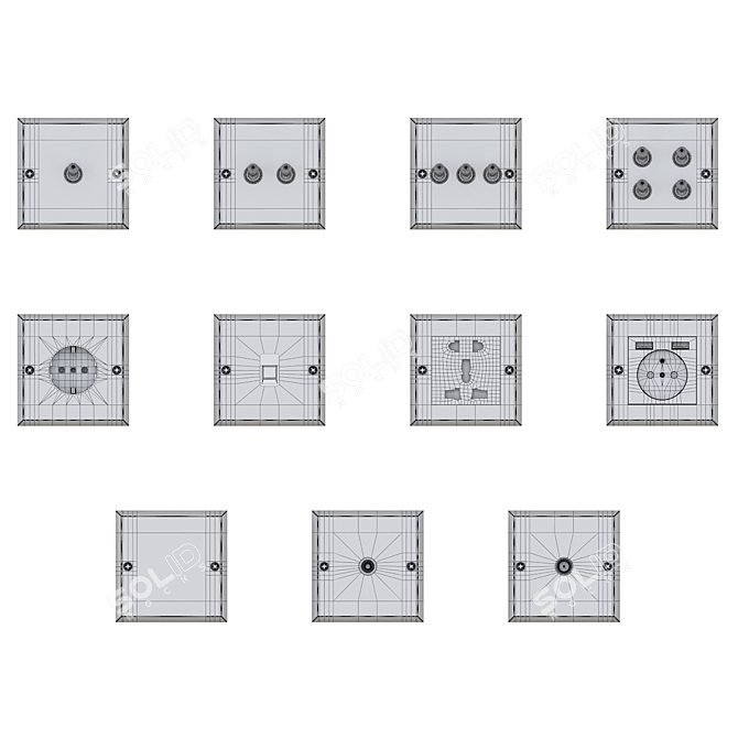 Retro-style Socket and Switch Set 3D model image 7