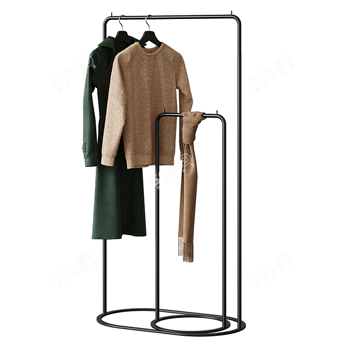 Sleek Black Clothes Hanger Rack 3D model image 1