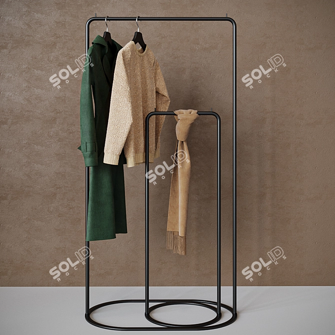 Sleek Black Clothes Hanger Rack 3D model image 3