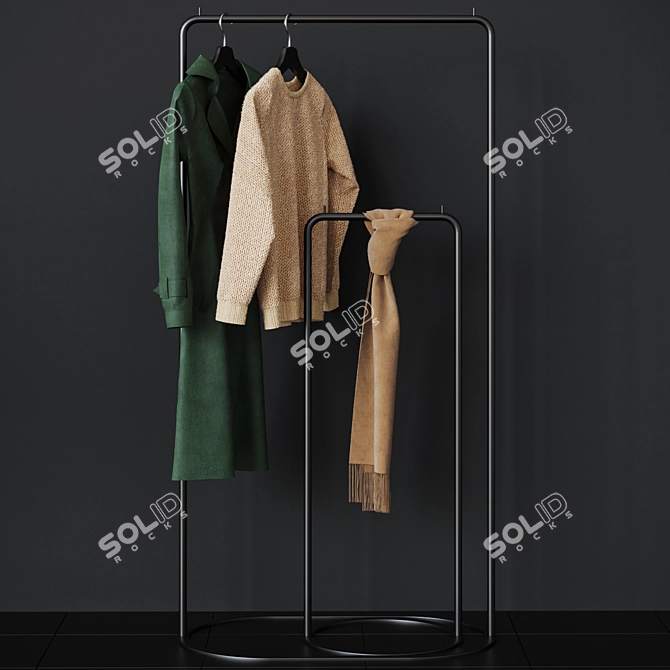 Sleek Black Clothes Hanger Rack 3D model image 6