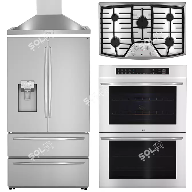 LG Kitchen Appliance Bundle: Oven, Refrigerator, Cooktop & Hood 3D model image 1