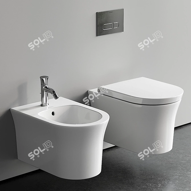 Duravit White Tulip Wall Hung WC & Bidet 3D model image 1