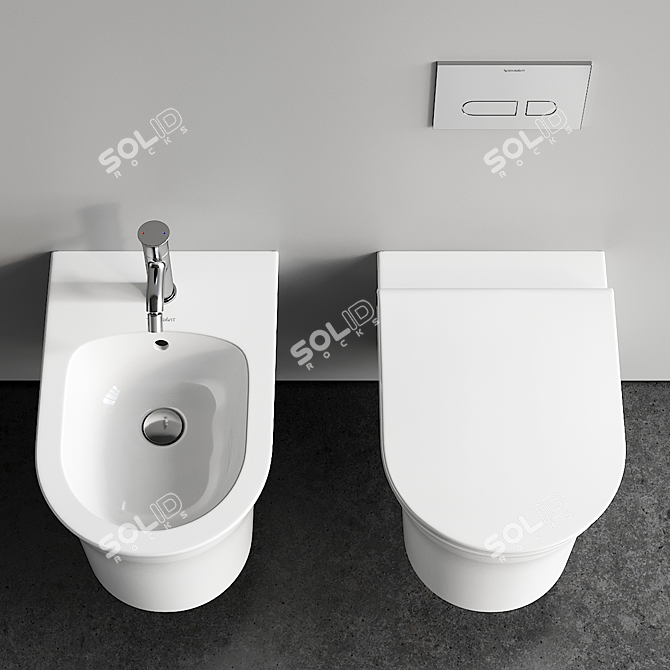 Duravit White Tulip Wall Hung WC & Bidet 3D model image 4